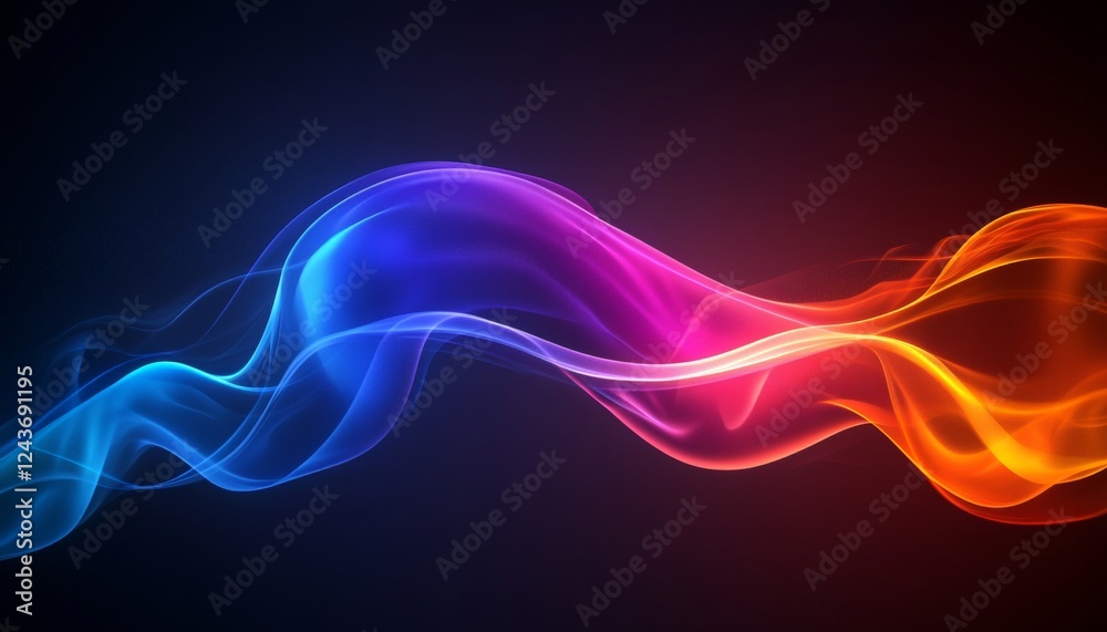 Vibrant Abstract Waves of Blue, Cyan, Red, and Orange on Dark Background, Layered Translucency Vibrant Abstract Waves of Blue, Cyan, Red, and Orange on Dark Background, Layered Translucency