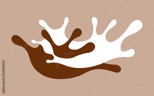 chocolate and milk splash, melted choco brown and milkshake simple shape, cocoa milk waves, dark chocolate milk splashes for advertising dairy cacao products