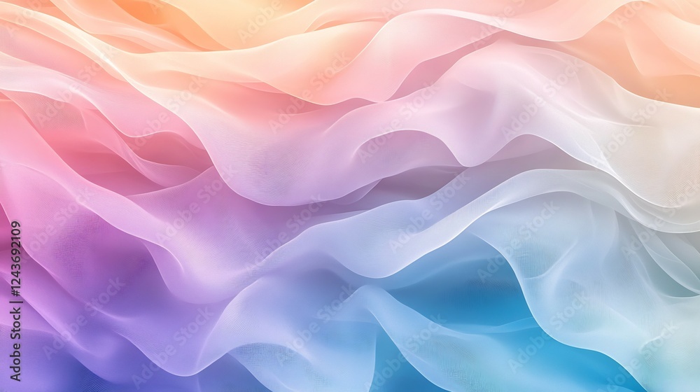 Soft and dreamy abstract design with translucent overlapping waves of pastel hues creating a gentle harmony that reflects the calm and comforting presence of a soulmate Soft and dreamy abstract design with translucent overlapping waves of pastel hues creating a gentle harmony that reflects the calm and comforting presence of a soulmate