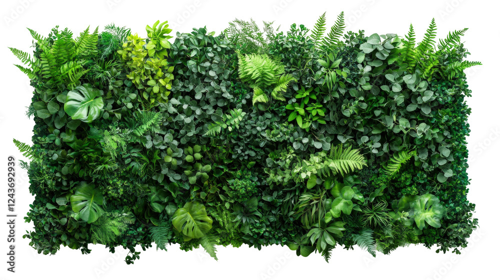 Obraz premium Lush green nature wall display indoor aerial plant arrangement isolated on transparent background