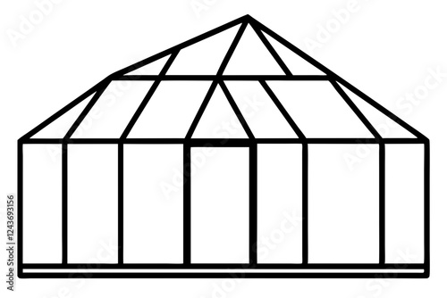 Line Drawing of Greenhouse with Glass Structure - Botanical SVG Design