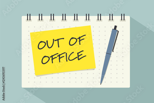 out of office written on the yellow sticky note; PTO, vacation concept - vector illustration