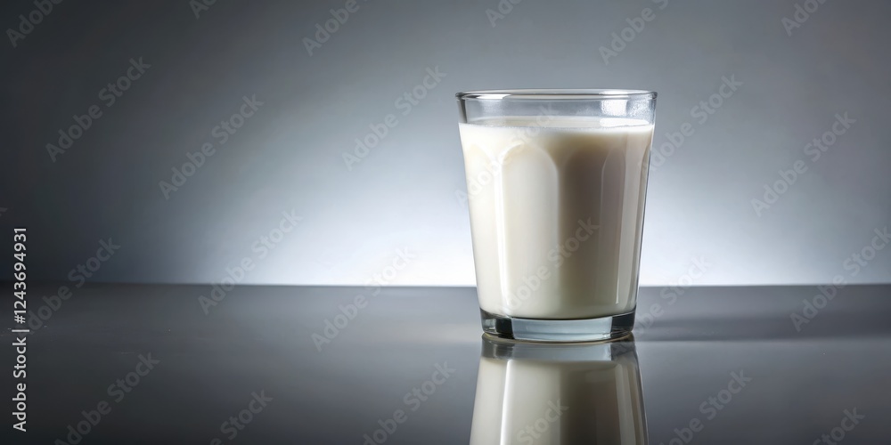 A glass of milk with a slight ripple on the surface, with cream forming at the top and a faint reflection of light on its interior, glass container, dairy product A glass of milk with a slight ripple on the surface, with cream forming at the top and a faint reflection of light on its interior, glass container, dairy product