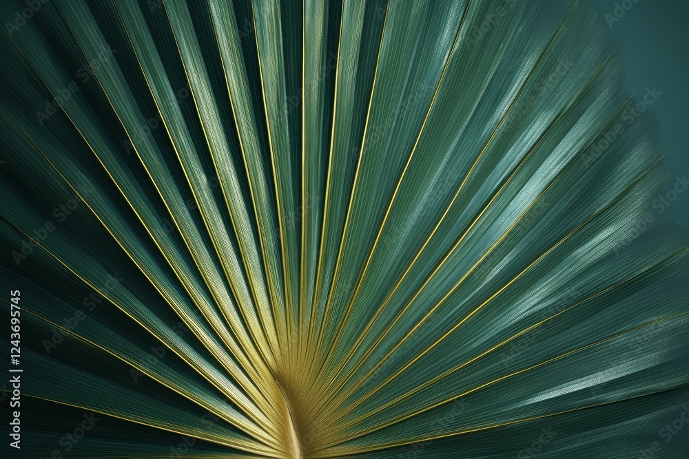 Obraz premium Tropical palm leaf with radiating segments creating a visually appealing natural pattern, ideal for backgrounds and design projects