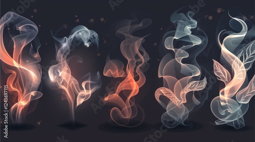 abstract smoke swirls in vibrant hues of orange, red and white, creating a magical and ethereal atmosphere