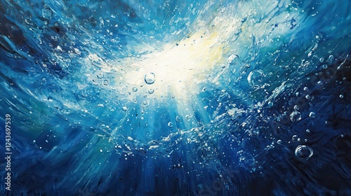 Abstract Underwater Scene with Bright Blue and White Light Rays