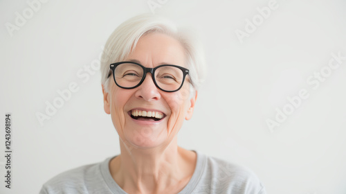 Wallpaper Mural Smiling elderly woman with glasses, expressing joy and happiness Torontodigital.ca