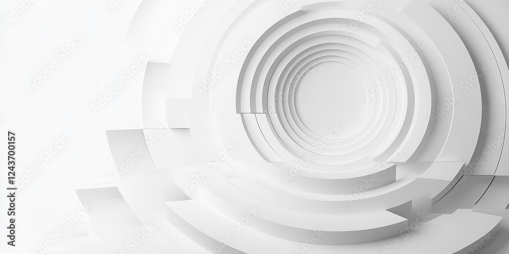Fototapeta premium Abstract Minimalist White Concentric Circles with Soft Shadows and Natural Light Background