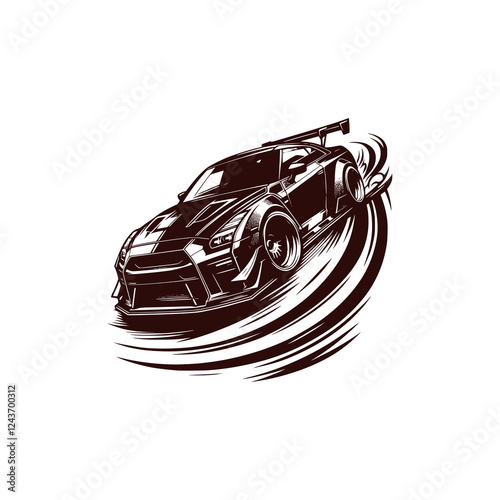 Racing Car Drifting with Speed and Power, Leaving Tire Tracks on the Road