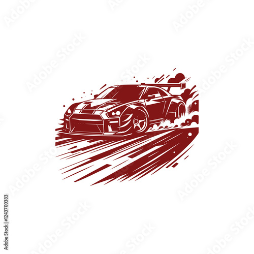 Racing Car Drifting with Speed and Power, Leaving Tire Tracks on the Road
