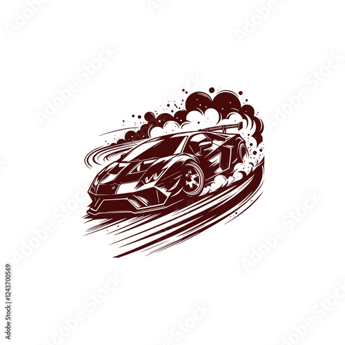 Racing Car Drifting with Speed and Power, Leaving Tire Tracks on the Road