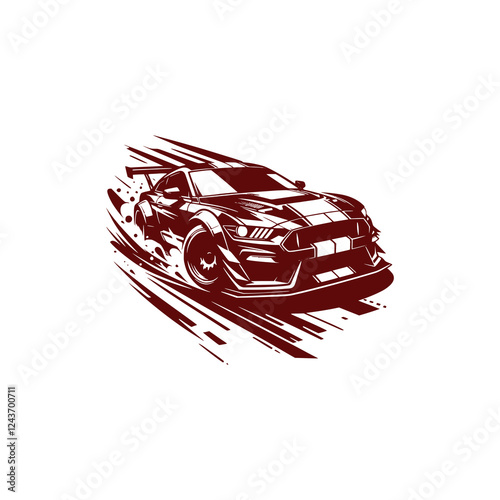 Racing Car Drifting with Speed and Power, Leaving Tire Tracks on the Road