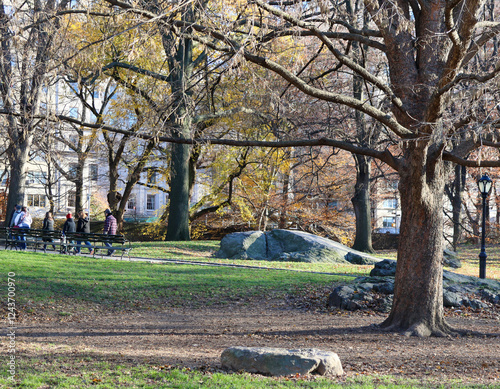 Central Park, New York, walkers on a sunny fall afternoon