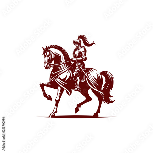 Armored Knight on Horseback in Full Gear, Displaying Noble Courage and Strength