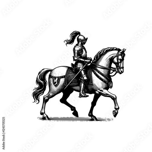Armored Knight on Horseback in Full Gear, Displaying Noble Courage and Strength