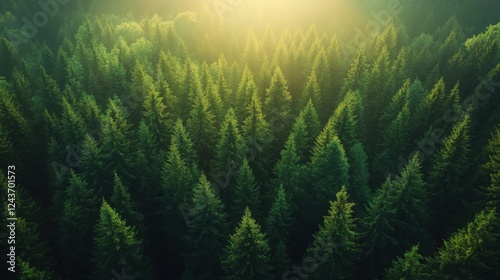 A glowing leaf stands out in a tranquil forest, symbolizing nature's quiet beauty and serenity.