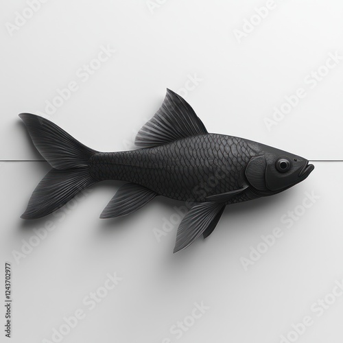 Minimalist Black Fish Silhouette Design on White Background for Seafood and Aquatic Themes photo