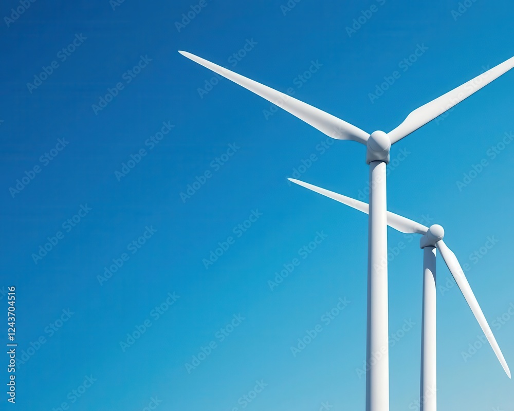 Simple wind farm composition with perfectly aligned turbines under a clear sky Simple wind farm composition with perfectly aligned turbines under a clear sky