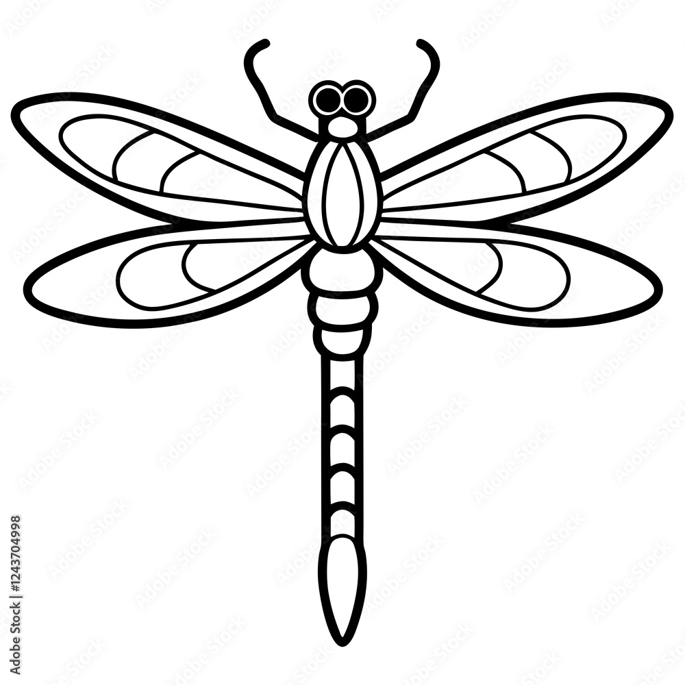 Stylized Dragonfly Drawing with Detailed Wings and Body Stylized Dragonfly Drawing with Detailed Wings and Body