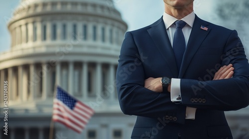 closeup of a man in suit with white house background