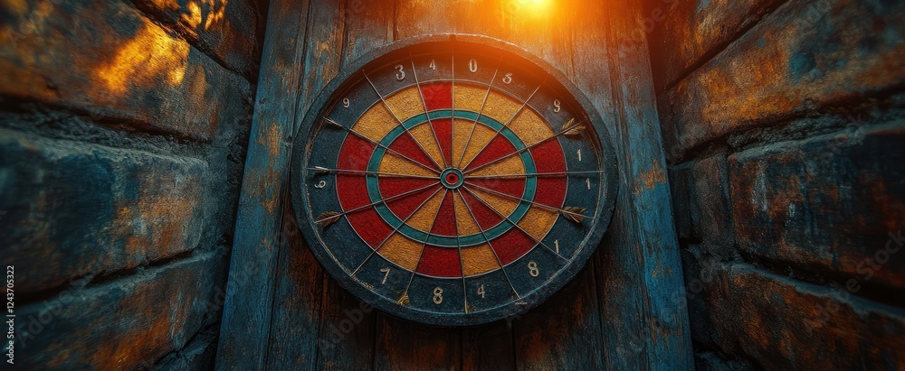 Obraz premium Success Target Achieve Goals Dartboard Arrows in Vibrant Sunset Chiaroscuro