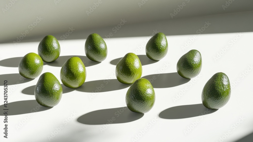 Fresh Avocados Arranged Neatly on a White Background Fresh Avocados Arranged Neatly on a White Background
