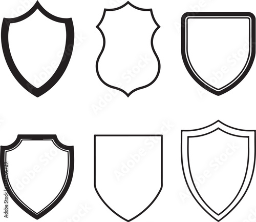 Shield icon set in vintage style. Protect shield security line icons. Badge quality symbol, sign, logo or emblem.