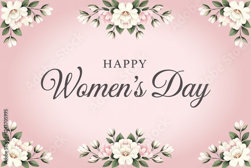 Women's Day greeting card with flowers and stylish typography