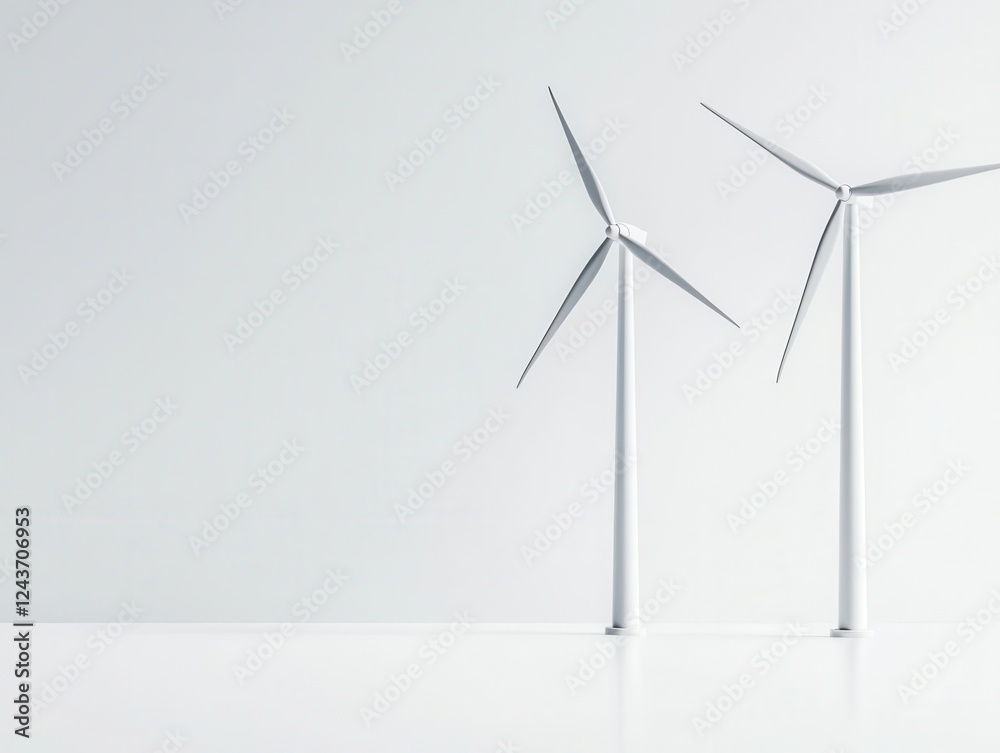 Clean and modern visual of wind turbine shadows on a white background Clean and modern visual of wind turbine shadows on a white background