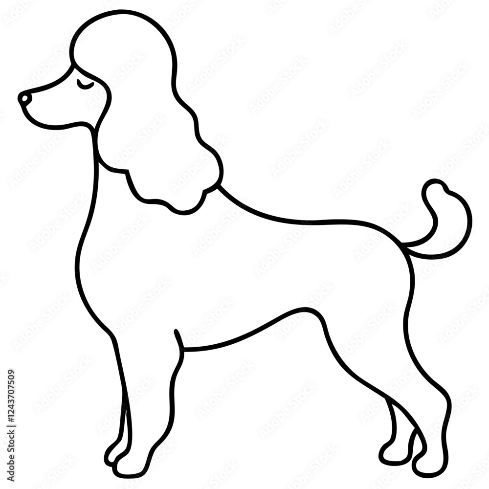 Minimalist black outline of a poodle dog in side view Minimalist black outline of a poodle dog in side view