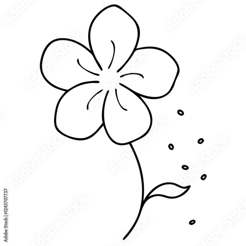 Minimalist black and white flower with pollen particles