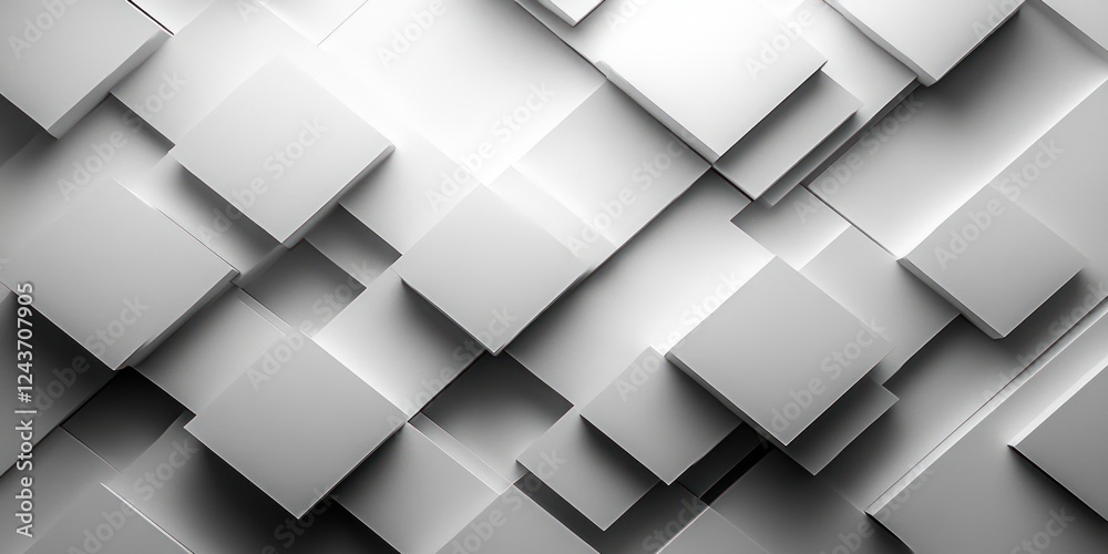 Asymmetrical white rectangles on soft gray background with high contrast lighting and sharp shadows Asymmetrical white rectangles on soft gray background with high contrast lighting and sharp shadows