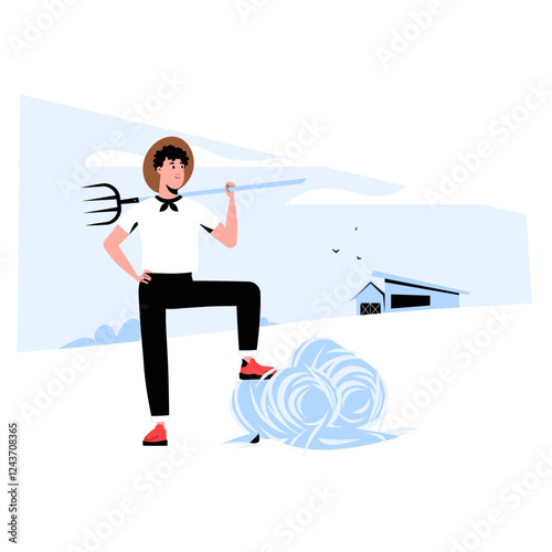 Male Farmer As Hayrick Maker In Flat Vector Illustration Symbolizing Traditional Farming, Hay Storage, Agricultural Work, And Rural Harvesting, Isolated On White Background