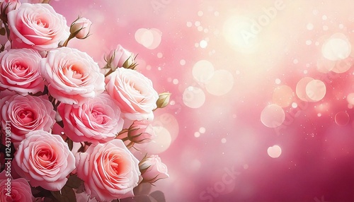 Romantic pink wedding or Valentine's Day background with roses and space for text