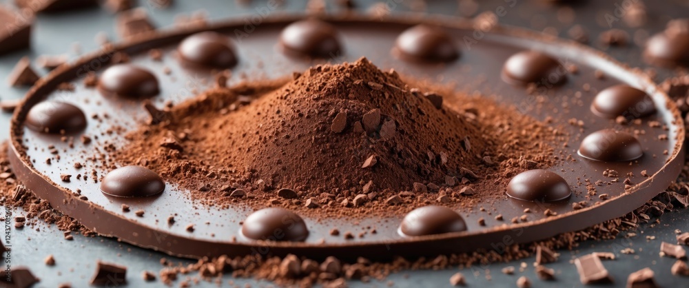 Chocolate dust arranged in an artistic circular pattern with a harmonious color scheme, ideal for visually stunning backgrounds. Chocolate dust arranged in an artistic circular pattern with a harmonious color scheme, ideal for visually stunning backgrounds.