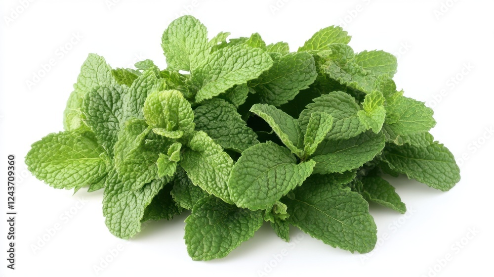Fresh Mint Leaves on Clean White Background Fresh Mint Leaves on Clean White Background