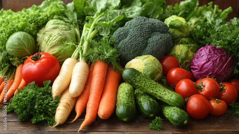 Fresh Organic Vegetables on Rustic Table, Showcasing Natural Beauty and Healthy Living Fresh Organic Vegetables on Rustic Table, Showcasing Natural Beauty and Healthy Living