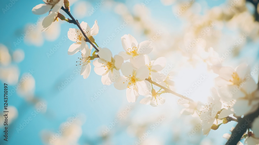 Fototapeta premium Exquisite cherry blossoms in full bloom against a clear blue sky