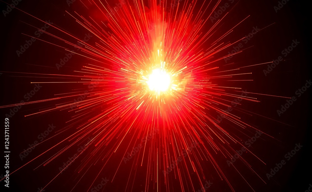 Fototapeta premium A fiery explosion of red, orange, and yellow light radiating outward, resembling a powerful burst of energy