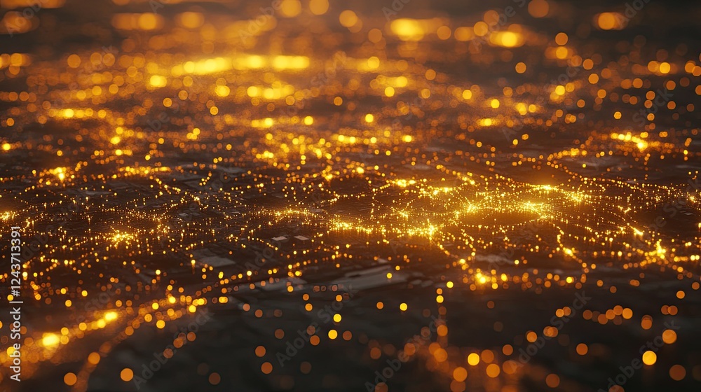 Naklejka premium 3D-rendered visualization of glowing nodes and links, representing a global technology network