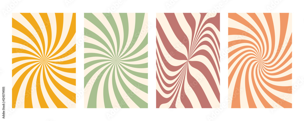 Obraz premium Groovy swirl stripe set. Hand drawn groovy, hippie backgrounds. Y2k aesthetic. Distorted swirl stripes, warped streaks, fluid liquid lines, doodle waves. Swirl rectangle templates collection.