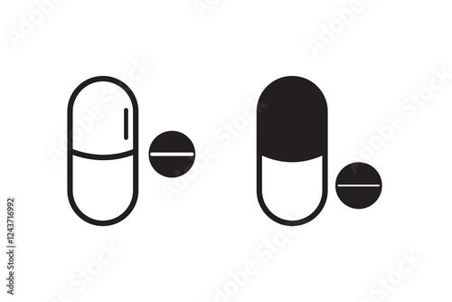 Medicine, drugs, pills, tablets, capsule black icon/symbol vector illustration.