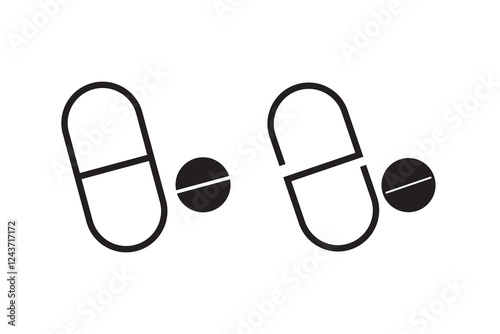 Capsule pill icon. Healthcare, medicine, treatment concept. Flat vector design illustration isolated on white background.
