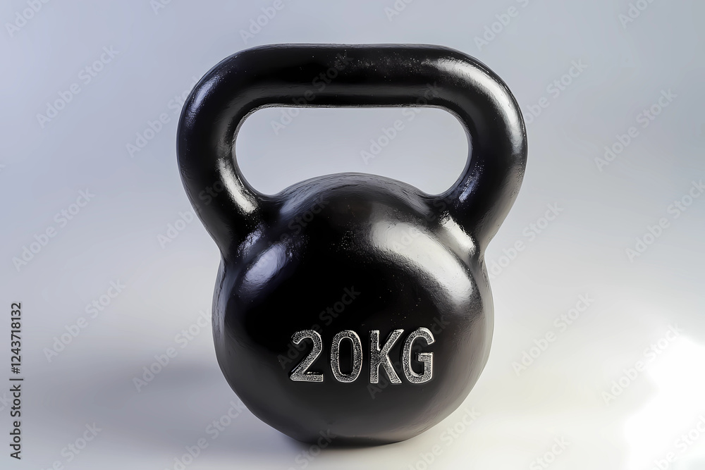 Fototapeta premium Black kettlebell weighing 20 kilograms displayed on a neutral background for fitness enthusiasts and home gym users
