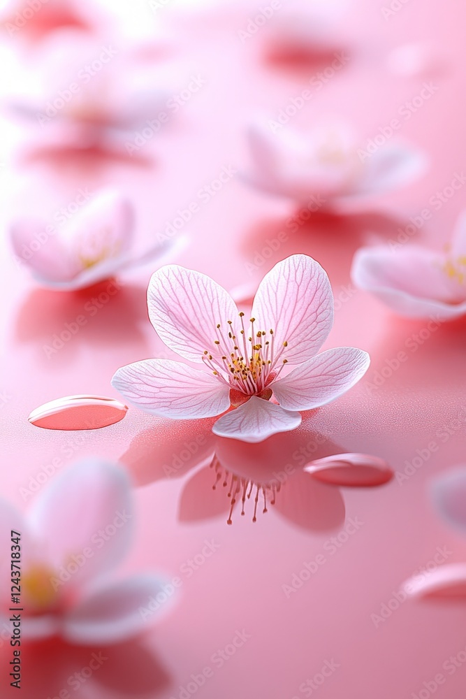 Soft Focus Spring, Pink Macro Photography of Delicate Cherry Blossoms on a Pink Background Soft Focus Spring, Pink Macro Photography of Delicate Cherry Blossoms on a Pink Background