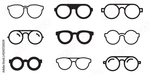 Eyeglass outline icon set vector art. Sunglass silhouette icon vector. black sunglass icon