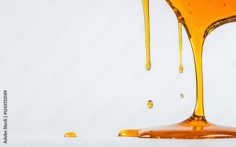 Golden honey trickles down from a container, creating elegant splashes and droplets. Golden honey trickles down from a container, creating elegant splashes and droplets.