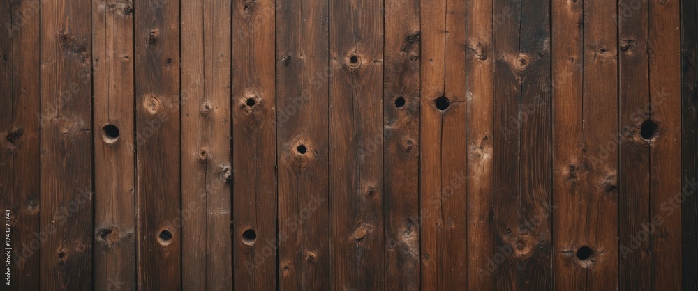 Fototapeta premium Brown wooden wall texture featuring multiple knotholes ideal for rustic backgrounds or design elements.