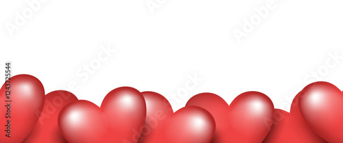 Frame or border made of 3D hearts. Vector illustration isolated on transparent background.