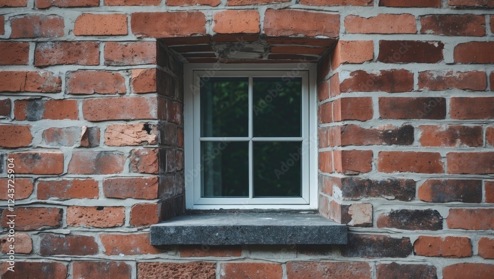 Small window framed by rustic brick wall minimalism in architecture capturing simplicity and timeless design elements. Small window framed by rustic brick wall minimalism in architecture capturing simplicity and timeless design elements.